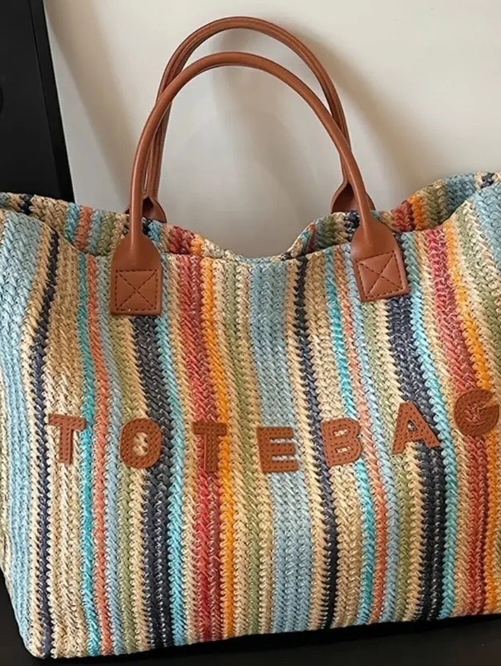 Striped Woven Tote Bag - Multicolor